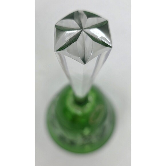 Vintage Ajka Masala Green 24% Lead Crystal Bell Hand Cut To Clear Hungary 7” - Picture 7 of 12